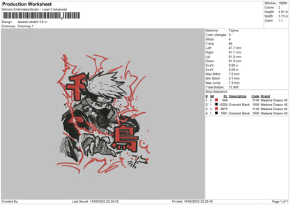 Kakashi Sketch Embroidery File 4 size