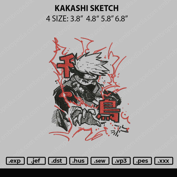 Kakashi Sketch Embroidery File 4 size