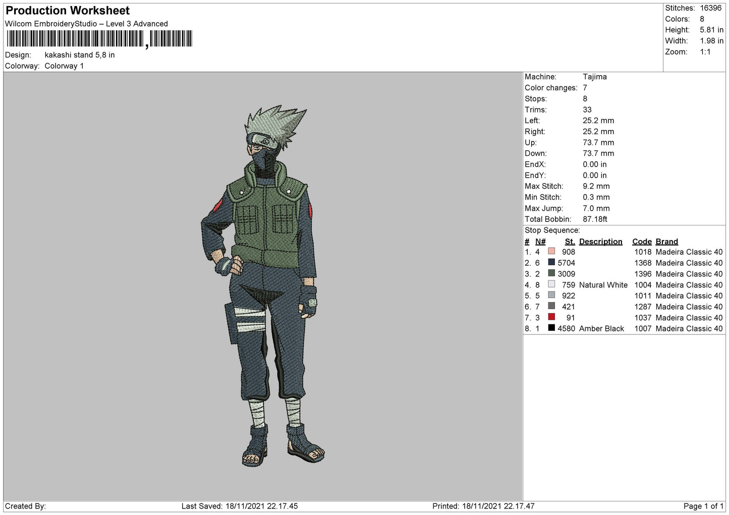 Kakashi Stand Embroidery File 4 Size