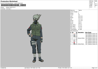 Kakashi Stand Embroidery File 4 Size