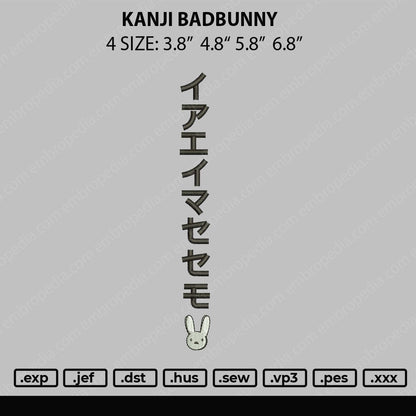 Kanji Bad Bunny Embroidery File 4 size