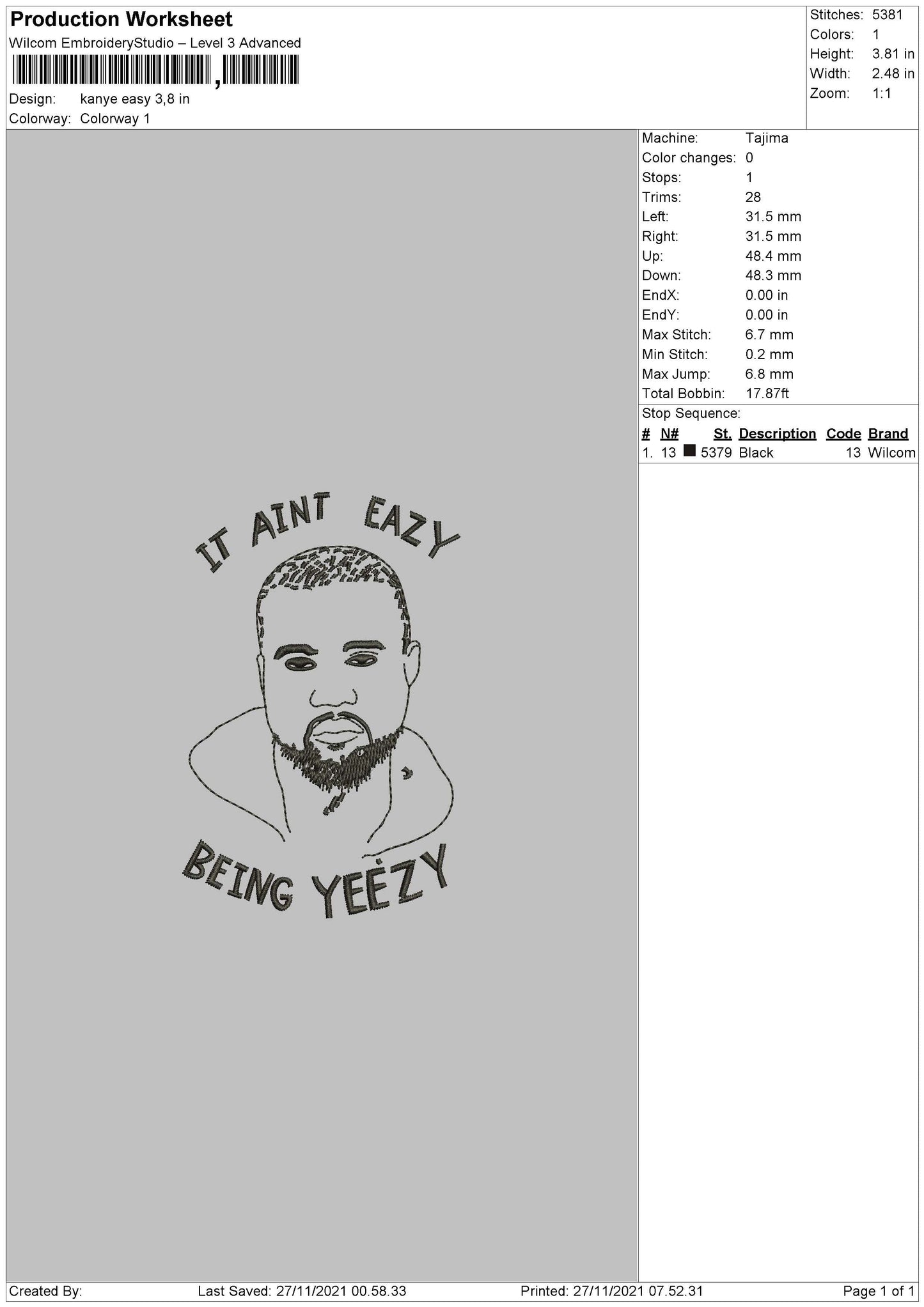 Kanye Eazy Embroidery File 4 size