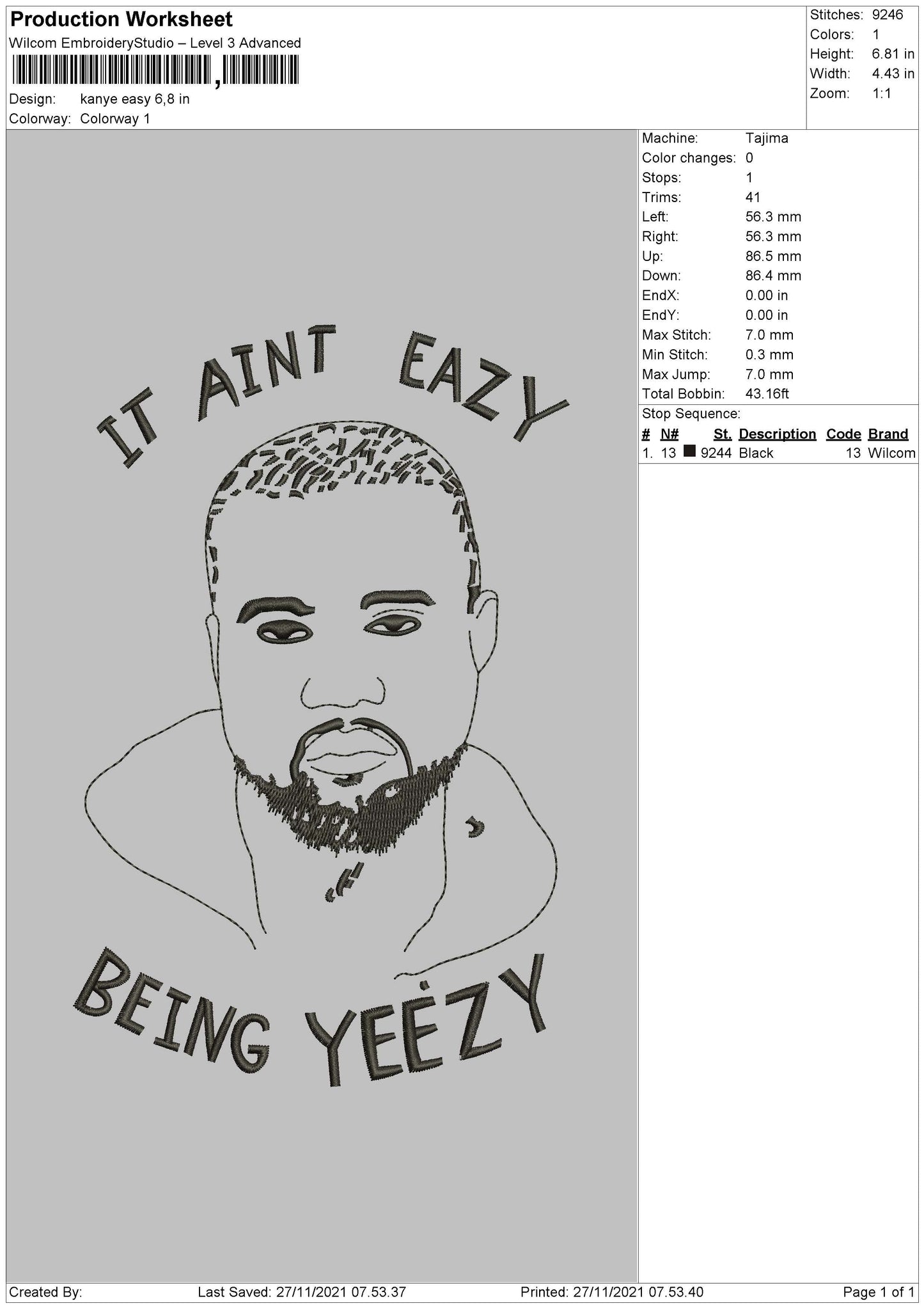 Kanye Eazy Embroidery File 4 size