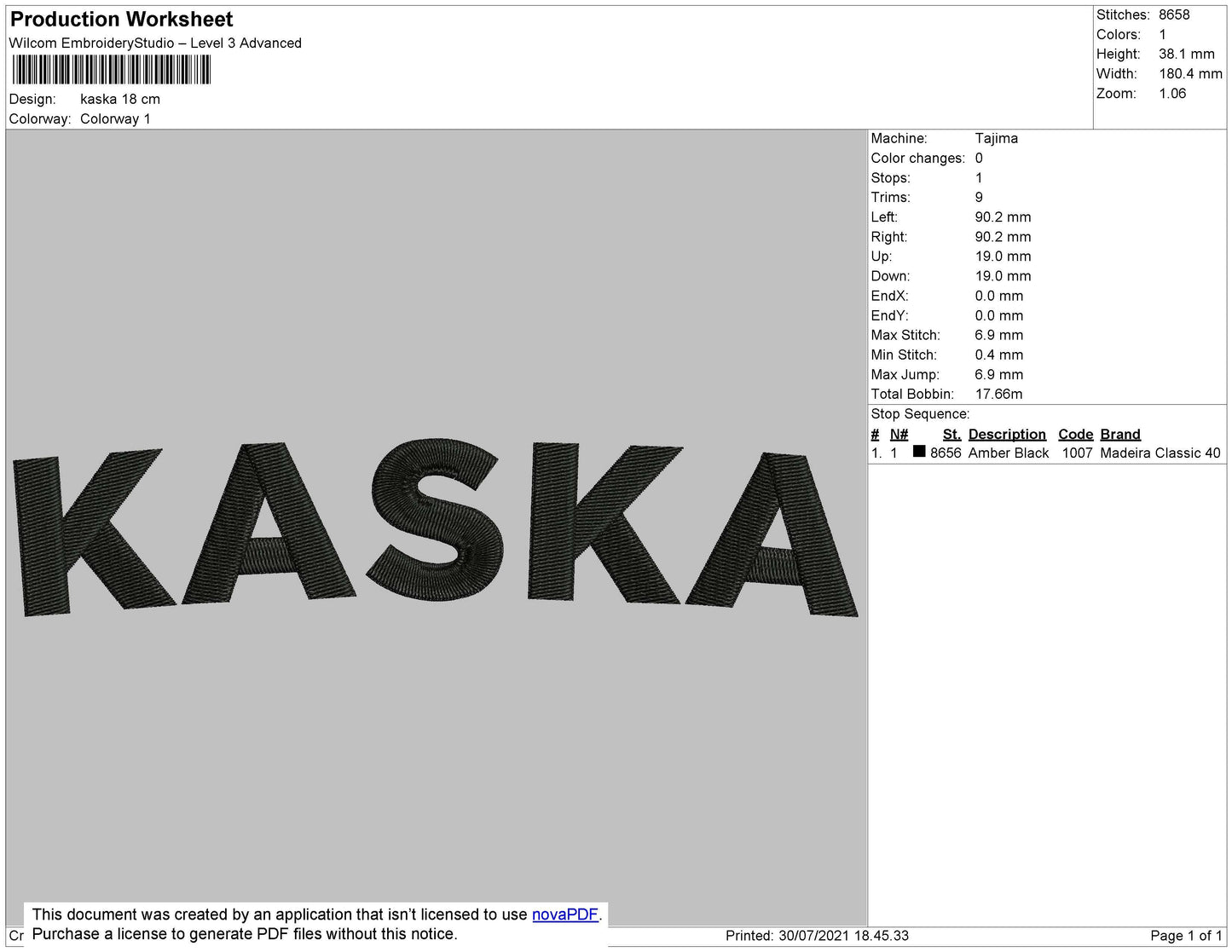 Kaska Text Embroidery File 2 size