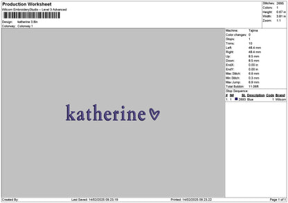 Katherinetext Embroidery File 6 sizes