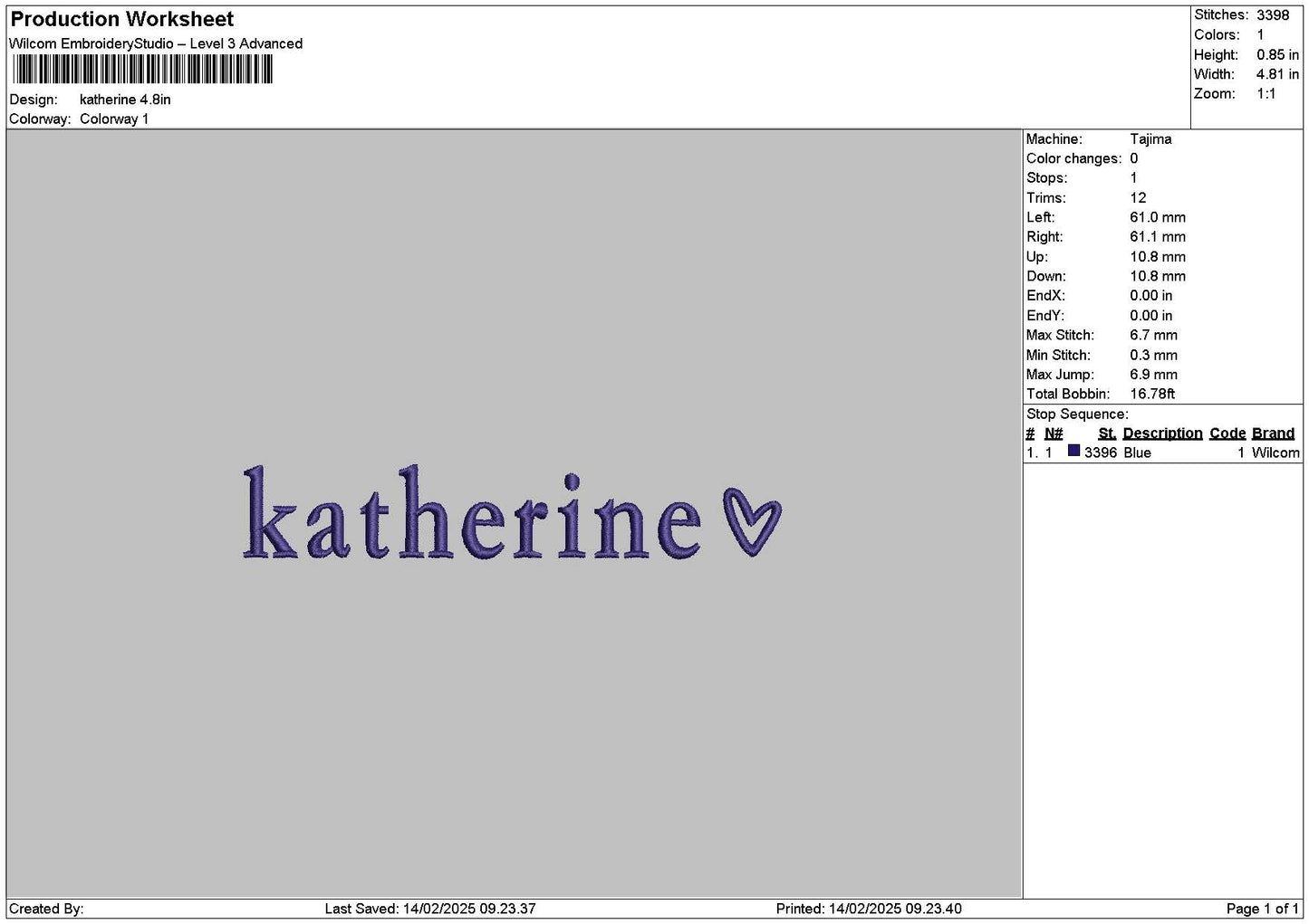Katherinetext Embroidery File 6 sizes