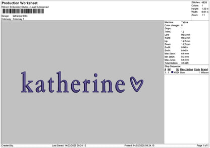 Katherinetext Embroidery File 6 sizes