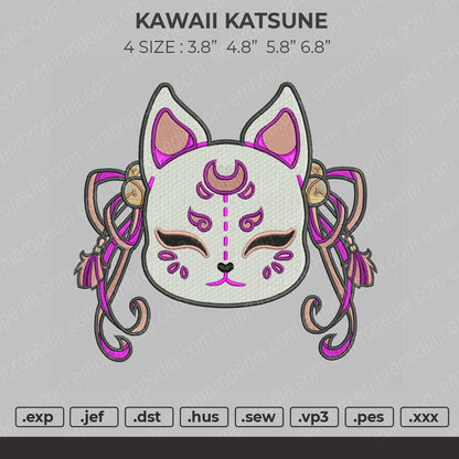 Kawaii Kitsune Embroidery File 4 size