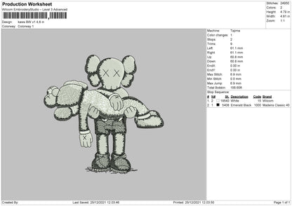 Kaws BW V1 Embroidery File 4 size