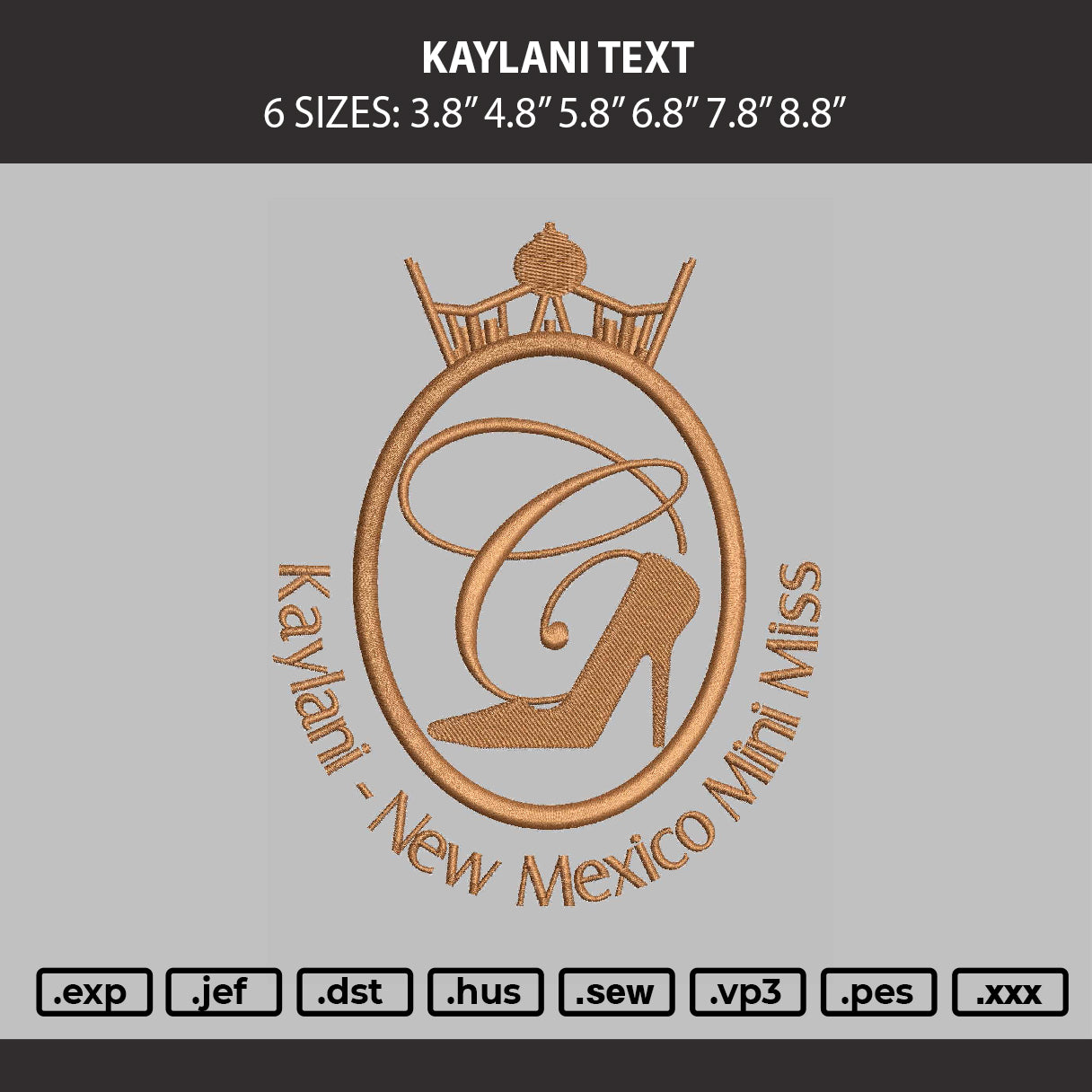 Kaylani Text Embroidery Machine Design File 6 sizes