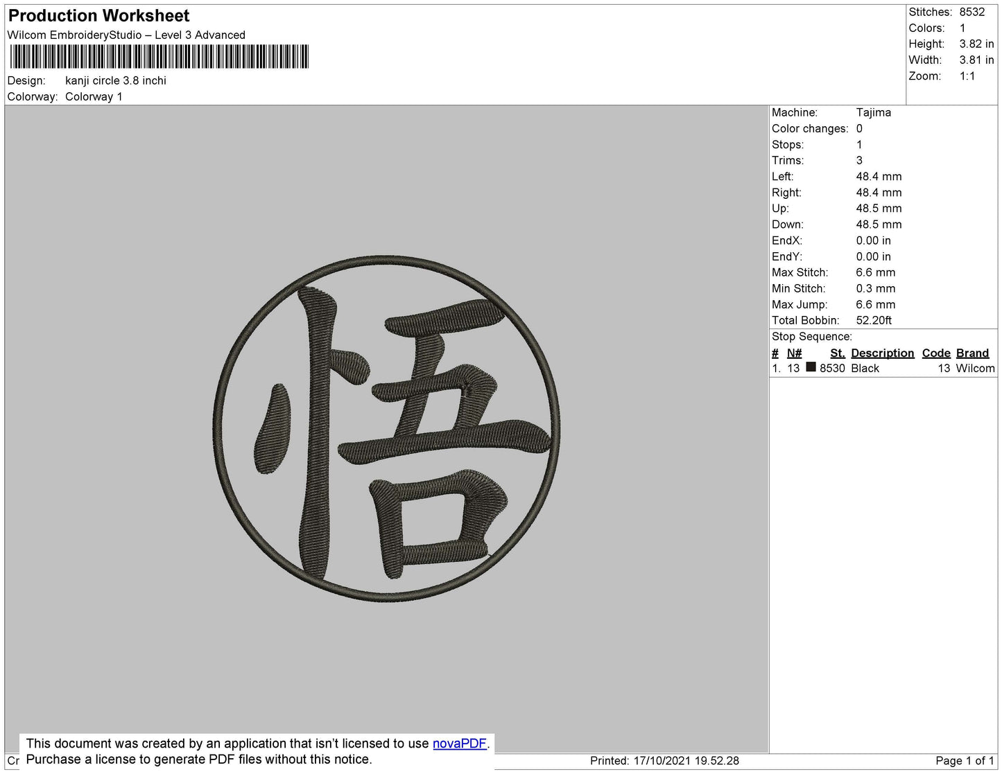 Kanji Circle Embroidery File 4 size