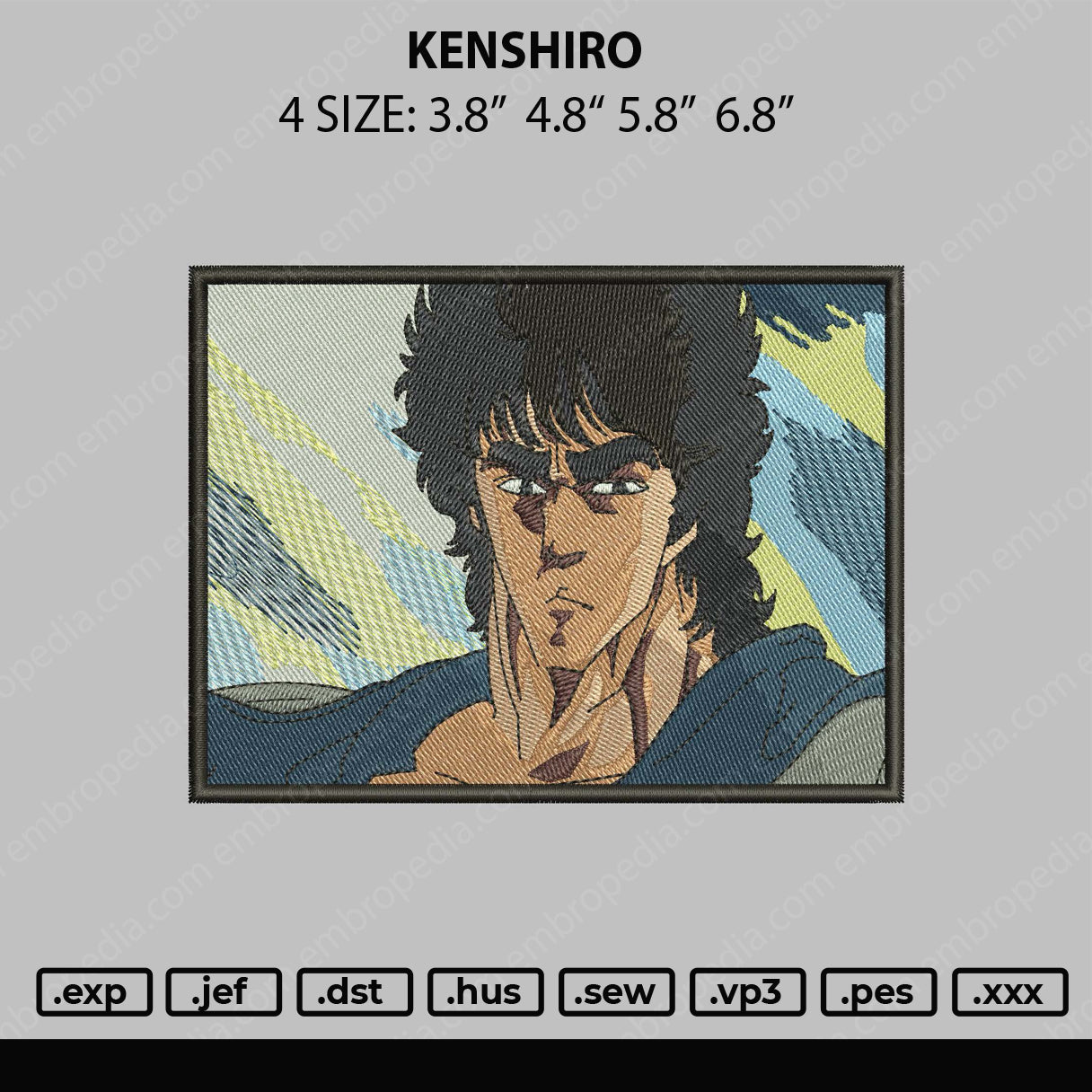 Kenshiro Embroidery File 4 size