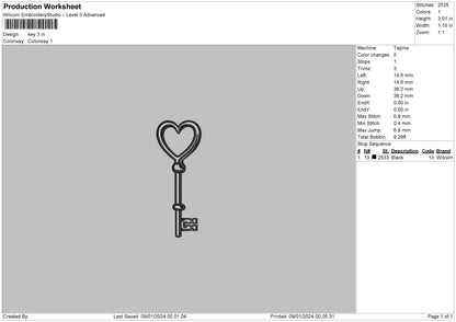Keylock Heart Embroidery File 2 Files