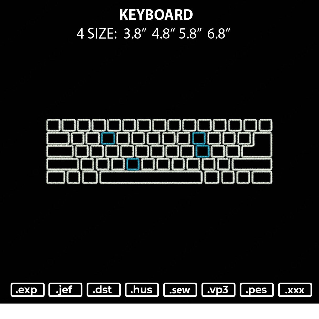 Keyboard Embroidery File 4 size
