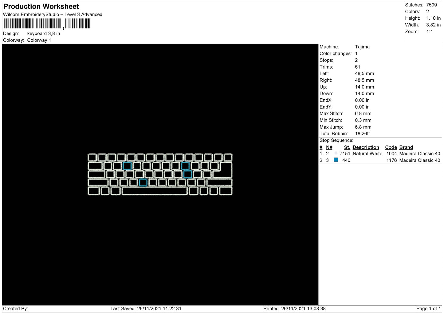 Keyboard Embroidery File 4 size