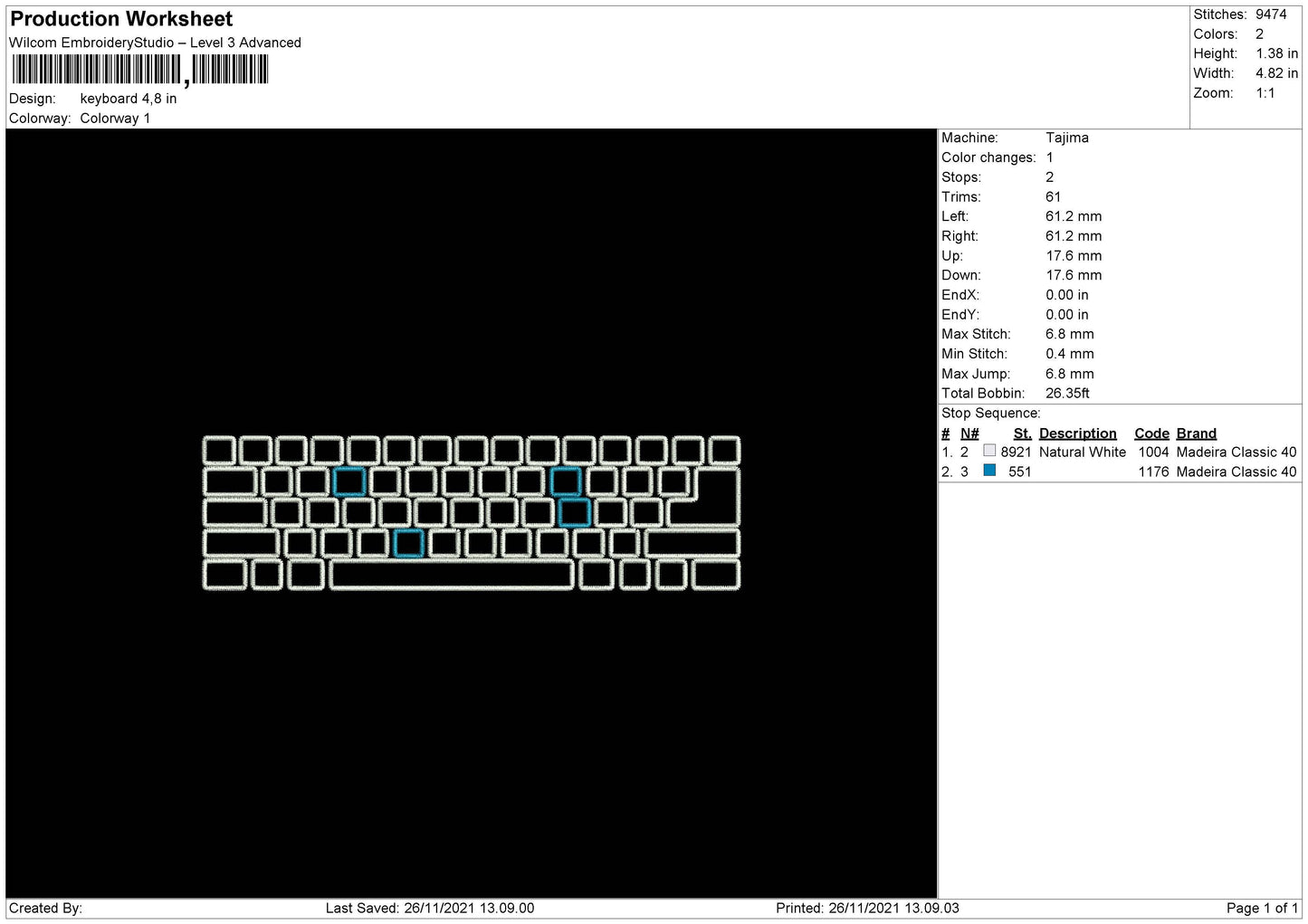 Keyboard Embroidery File 4 size