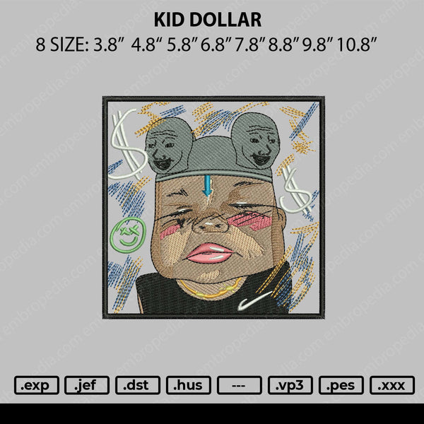 Kid Dollar Embroidery File 8 sizes