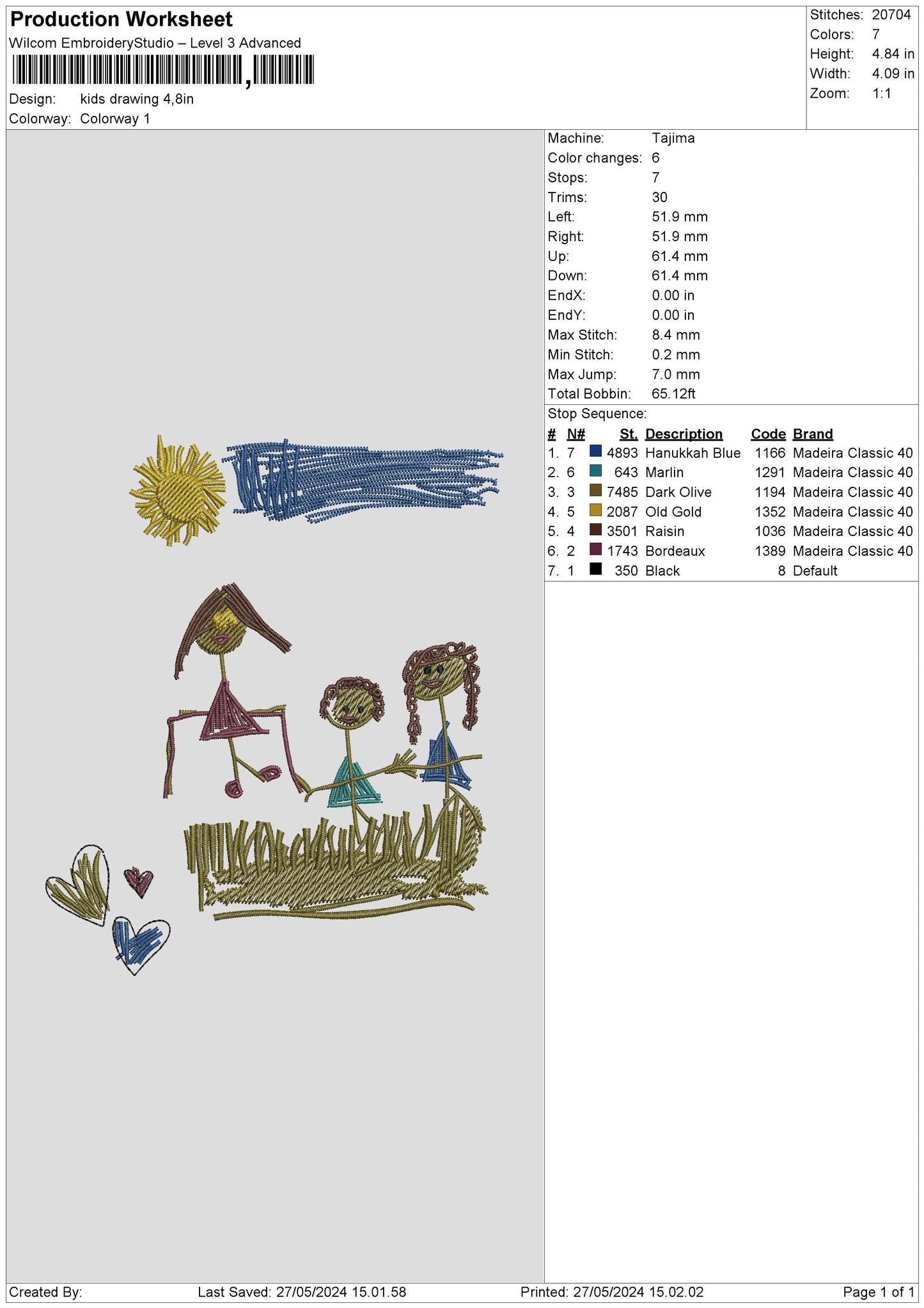 Kids Drawing 2405 Embroidery File 6 sizes
