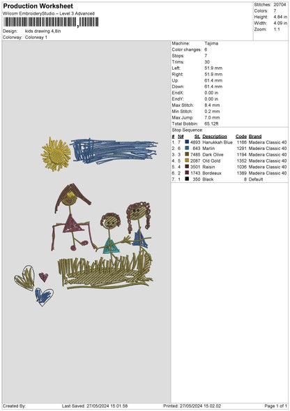 Kids Drawing 2405 Embroidery File 6 sizes
