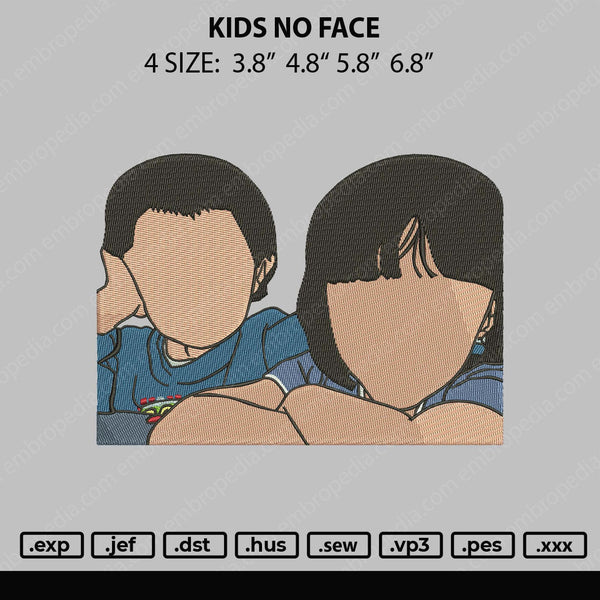 Kids No Face Embroidery File 4 size