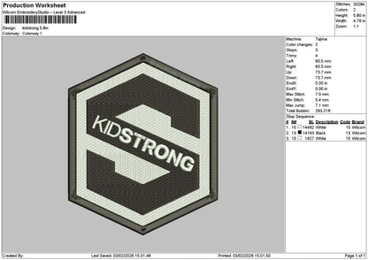 Kidstrongtext Embroidery File 6 sizes