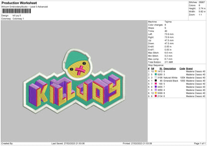 Kill Joy Embroidery File 6 sizes