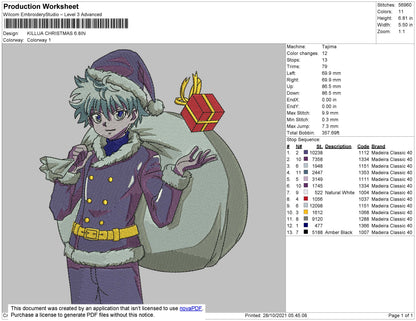 Killua Christmas Embroidery File 4 size