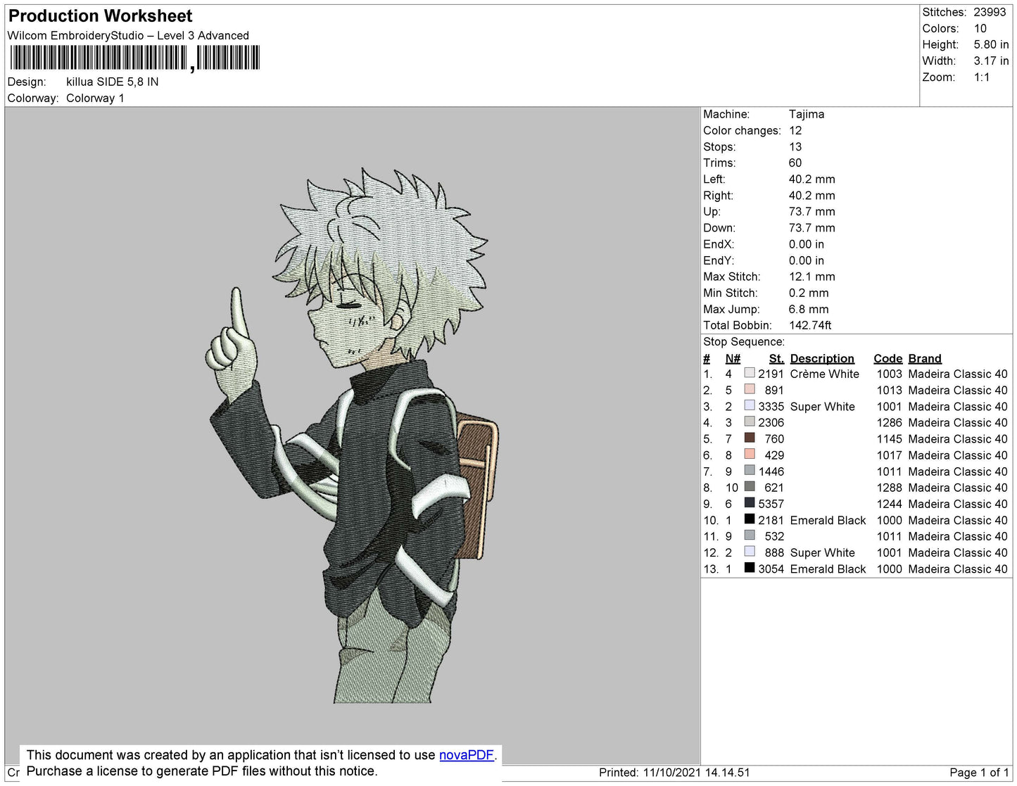 Killua Side Embroidery File 4 size