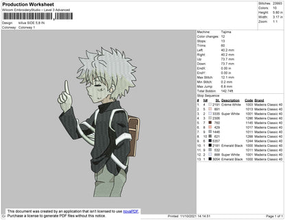 Killua Side Embroidery File 4 size