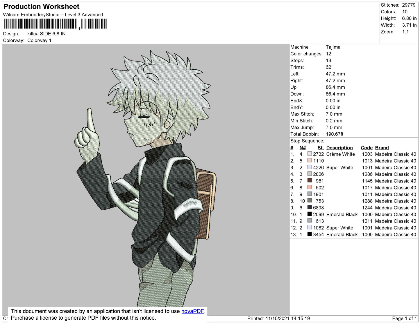 Killua Side Embroidery File 4 size