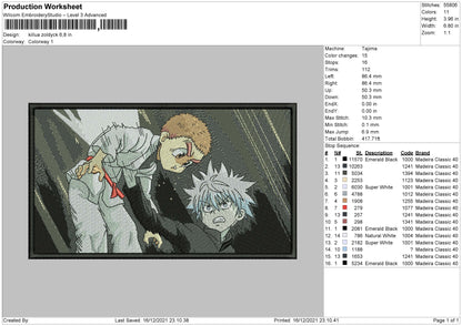 Killua Zoldyck Embroidery File 4 size