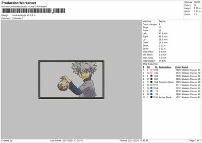 Killua Rectangle V5 Embroidery File 4 size