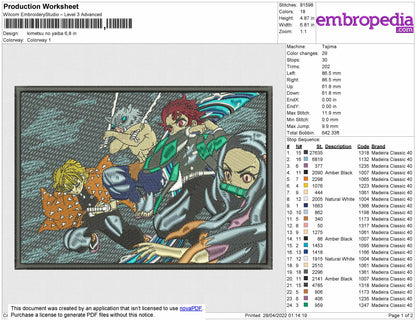 Kimetsu No Yaiba Embroidery File 4 size