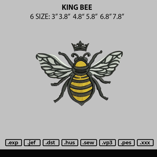 King Bee Embroidery File 6 sizes