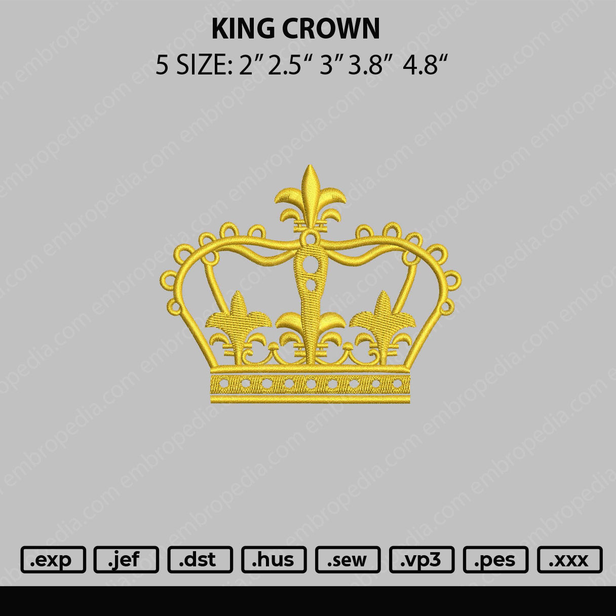 King Crown Embroidery File 5 sizes