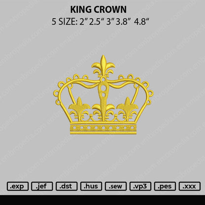 King Crown Embroidery File 5 sizes