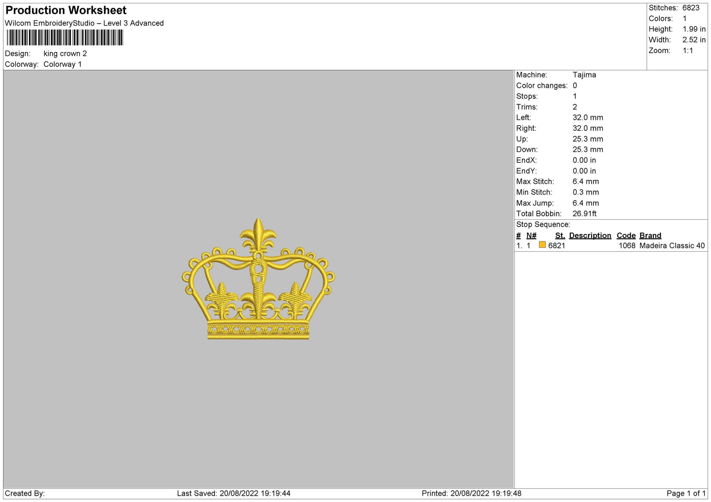 King Crown Embroidery File 5 sizes