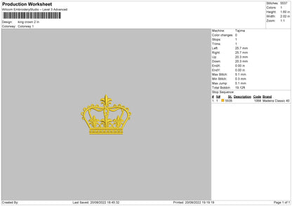 King Crown Embroidery File 5 sizes