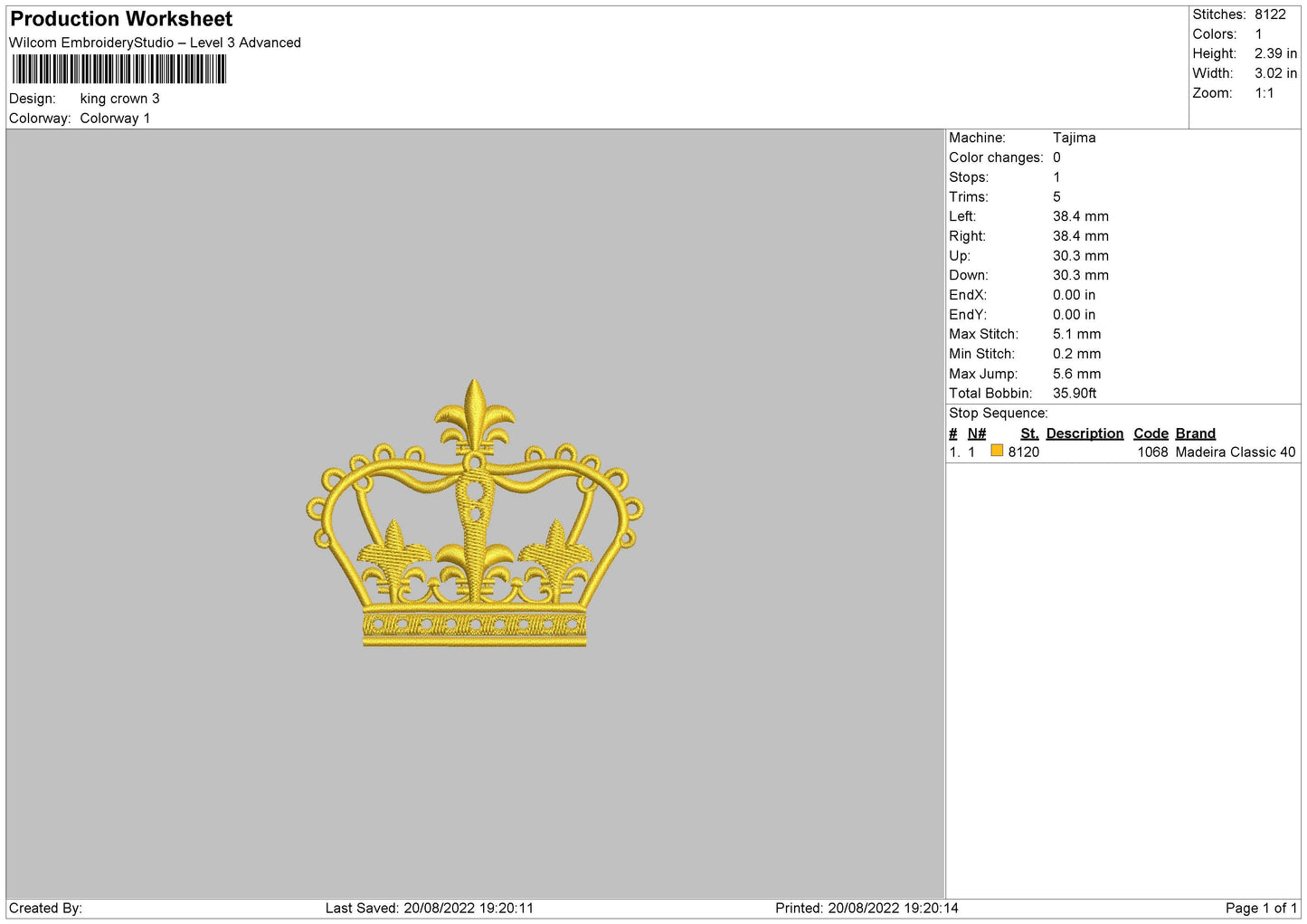 King Crown Embroidery File 5 sizes