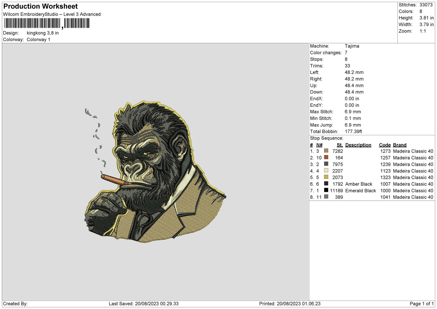 Kingkong Emboidery File 6 sizes