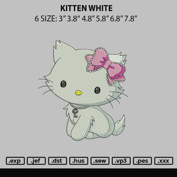 Kitten White Embroidery File 6 sizes