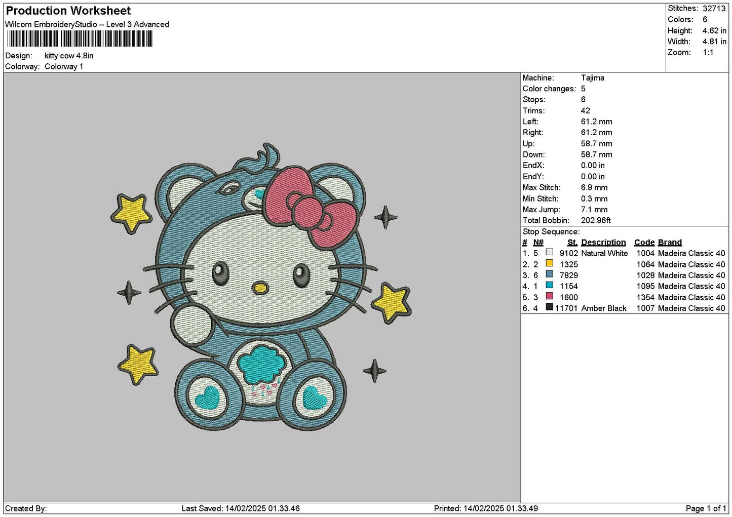 Kitty Blue Embroidery File 6 sizes