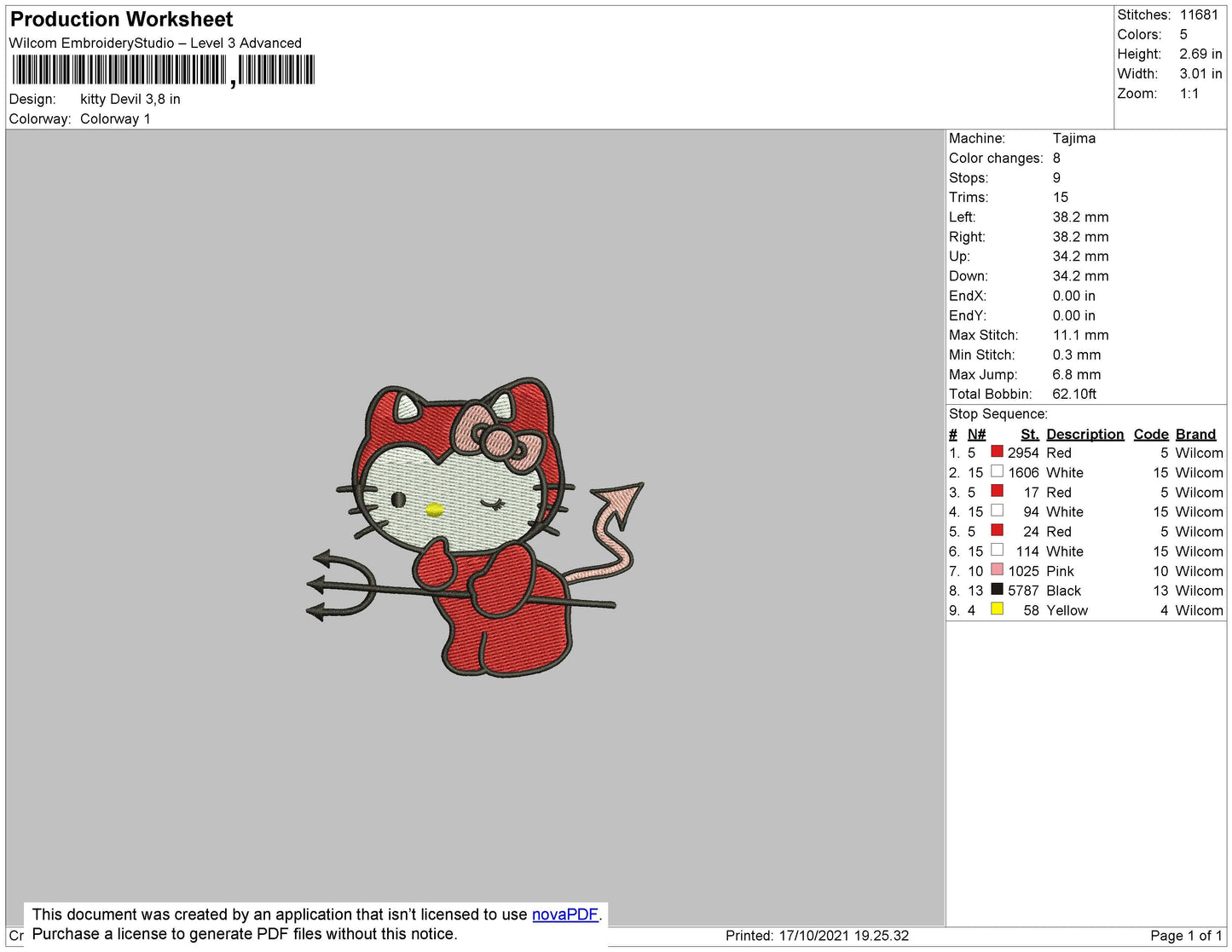 Kitty Devil Embroidery File 4 size