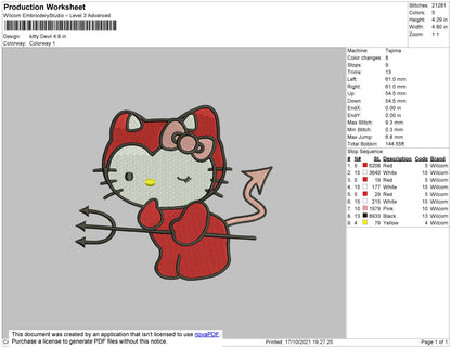 Kitty Devil Embroidery File 4 size