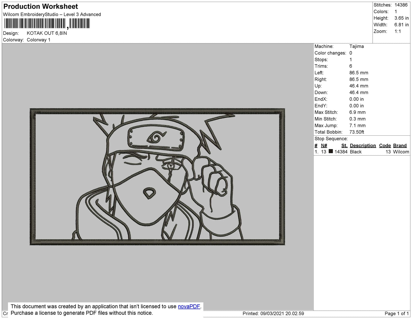 Kakashi Rectangle Outline Embroidery File 4 size