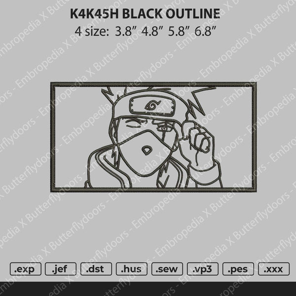Kakashi Rectangle Outline Embroidery File 4 size