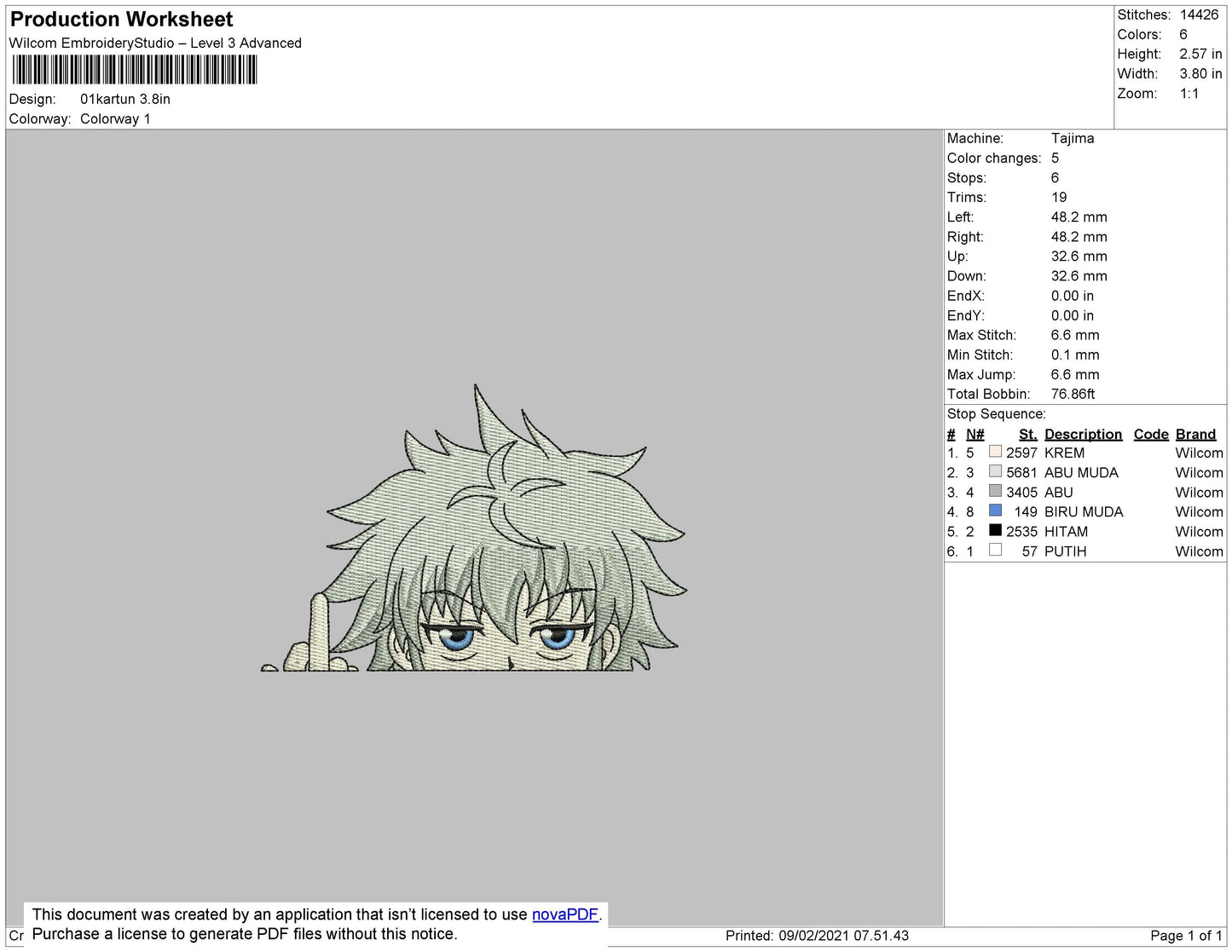 Killua Middle Finger Embroidery File 4 size