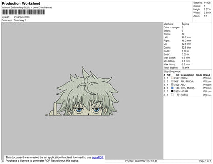 Killua Middle Finger Embroidery File 4 size