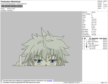 Killua Middle Finger Embroidery File 4 size