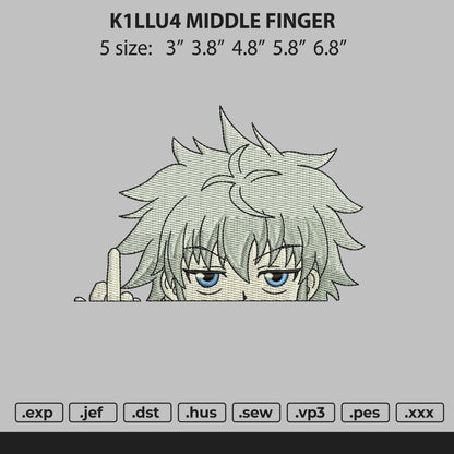 Killua Middle Finger Embroidery File 4 size